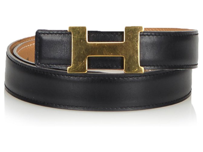 Hermès Hermes Black Leather Constance Belt Golden Metal  ref.132804