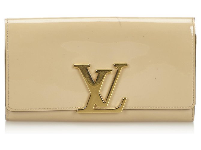Portafoglio Louis Vuitton Brown Vernis Louise Marrone Beige Pelle Pelle verniciata Metallo  ref.132815