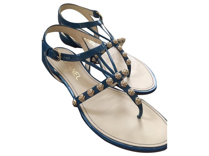 Chanel sandals Blue Leather  ref.132834