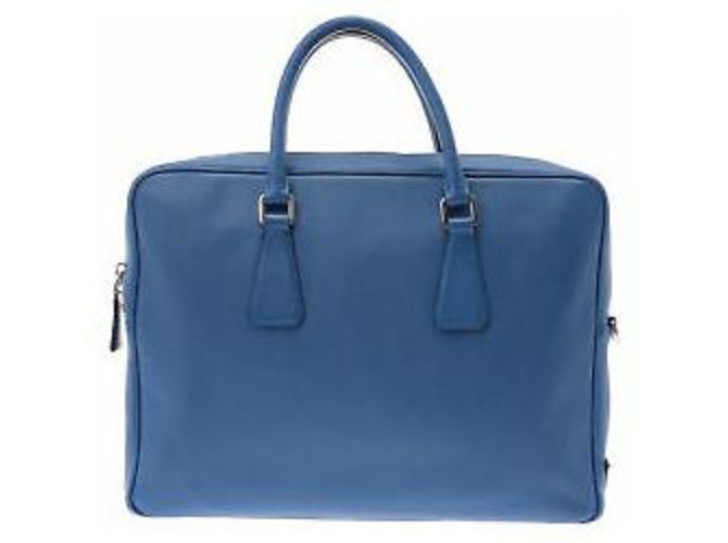 Prada Saffiano Business Bag Azul Couro  ref.132892