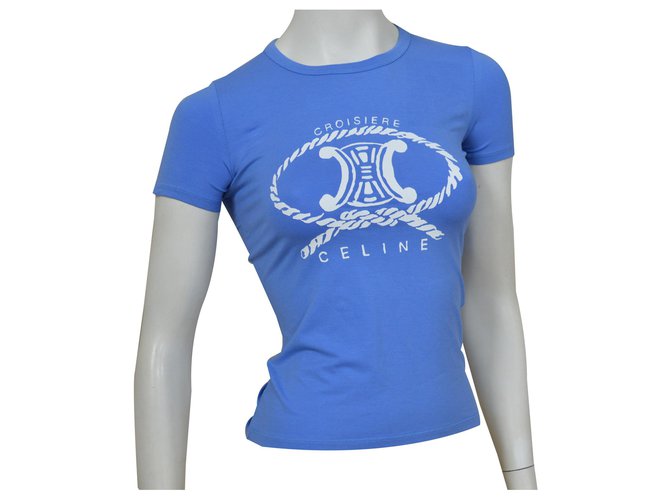 Céline CELINE Sky Blue T-Shirt Top Größe S KLEIN Blau Baumwolle Elasthan  ref.132900