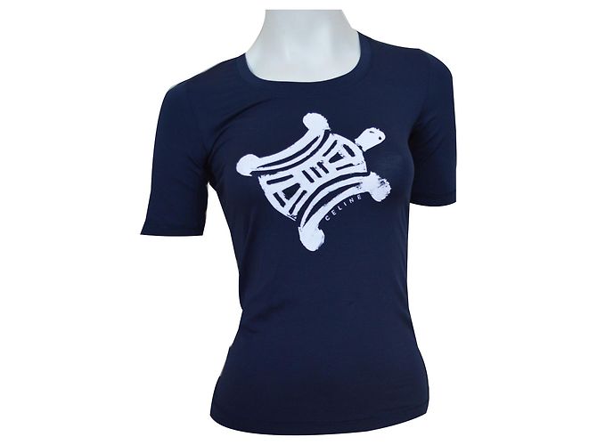 Céline CELINE Navy Blue T-Shirt Top Size S SMALL White