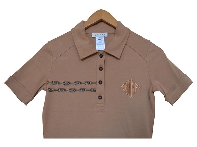 Céline Camicia Polo Camel CELINE Paris Top Taglia S SMALL Caramello