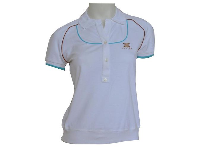 Céline Polo in cotone a maniche corte in piqué di cotone bianco CELINE Top Size M MEDIUM