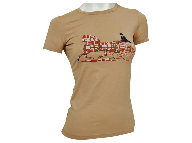 T-Shirt Top Camel Céline Taglia S SMALL Caramello Cotone Elastan  ref.132948