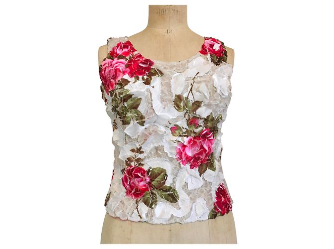 Autre Marque OriginalTee Plissee Top aus Polyester Weiß Rot