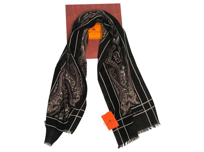 Etro Scarves Black Silk Wool  ref.133006