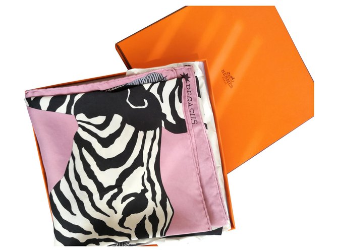 Hermès Zebra Pegusa Schwarz Pink Weiß Seide  ref.133010