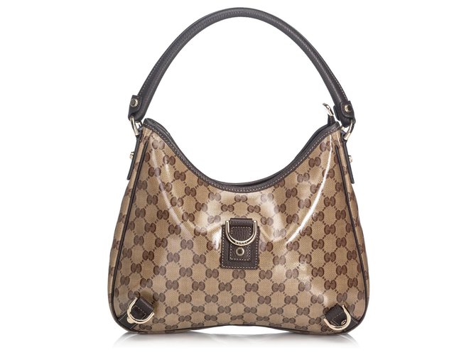 Gucci Brown GG Crystal Abbey bolso de mano Castaño Beige Marrón oscuro Cuero Lienzo Paño  ref.133057