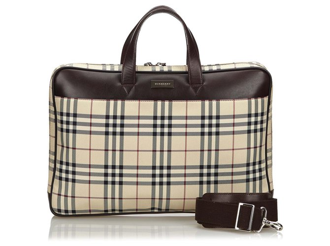Burberry Brown House Check Nylon Business Bag Multiple colors Beige Leather Cloth  ref.133061