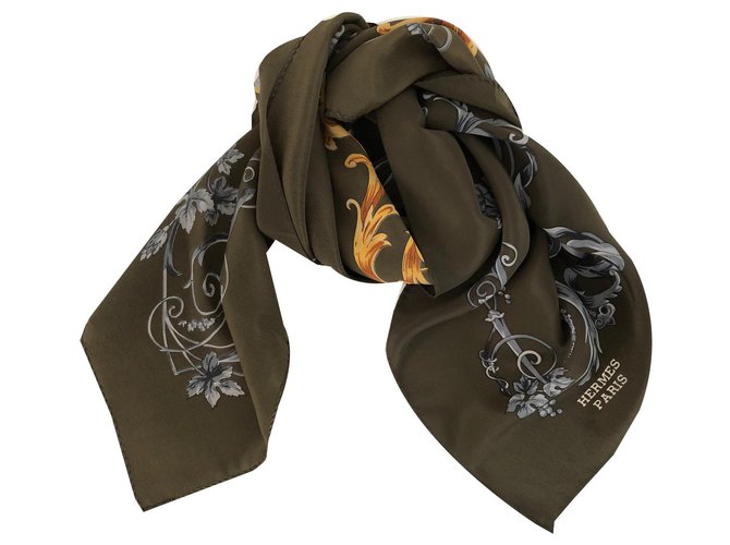 Hermès Hermes scarf Brown Khaki Silk  ref.133123