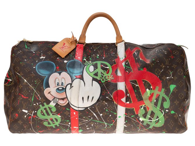 LV Keepall 60 Travel bag in monogram canvas customized by PatBo