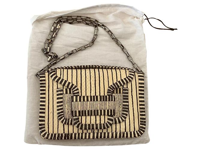 Pierre Hardy Petit sac en python rayé écru et noir