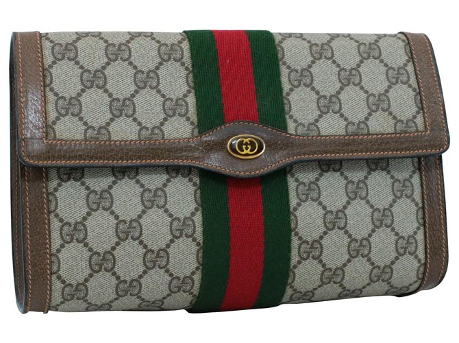 Gucci Sherry Line GG Clutch Bag Brown Cloth  ref.133314