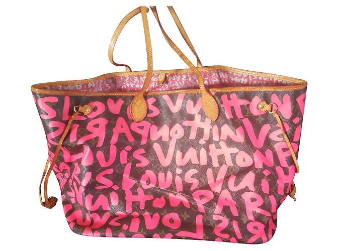 Louis Vuitton Neverfull Graffiti Rosa Tela