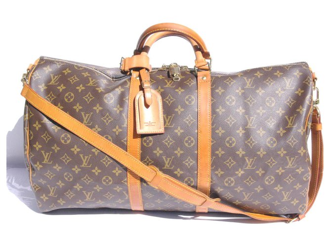 Louis Vuitton keepall 55 Bandoulière Brown Leather Cloth  ref.133431