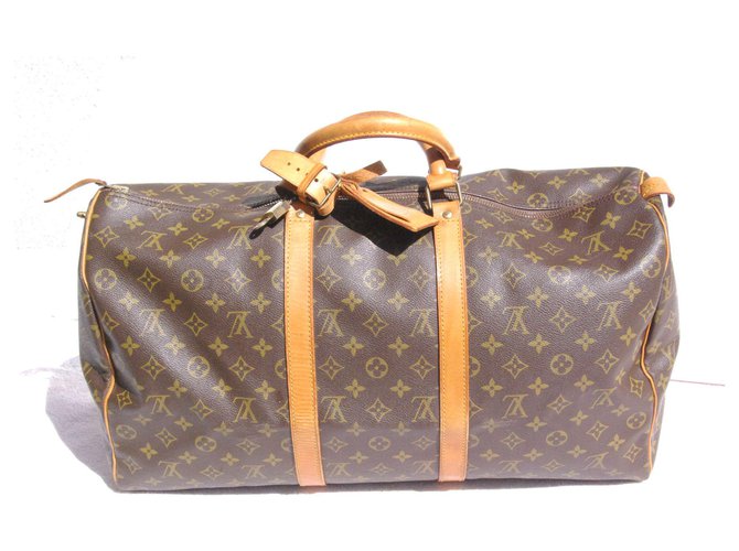 Louis Vuitton keepall 50 Brown Leather Cloth  ref.133434