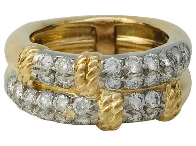Anel de Fred "Isaure", 2 tons dourados, diamantes. Ouro amarelo Platina Ouro rosa  ref.133451