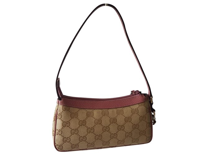 Gucci Handbags Pink Beige Leather Cloth  ref.133502