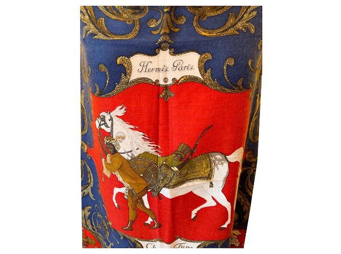 Hermès 'Bufanda cuadrada Hermes' turca Hors hors Turc Blanco Roja Dorado Azul marino