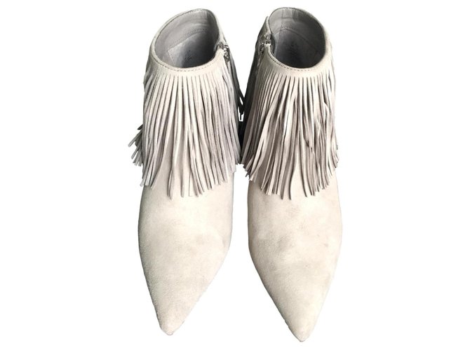 Sam Edelman Kandice Grey Fringed Boots. Suede  ref.133659