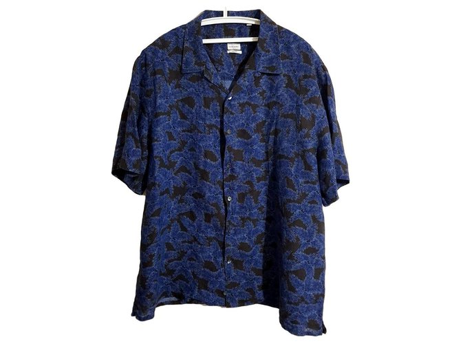 Luciano Barbera Shirt Black Blue Linen  ref.133660