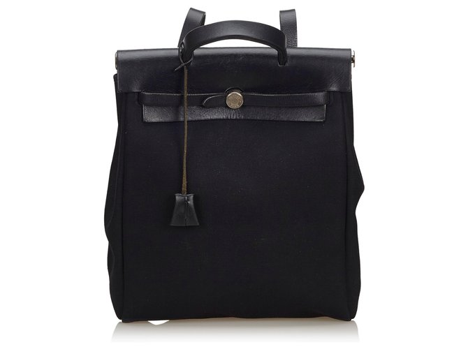 Hermès Hermes Black Herbag Backpack Leather Cloth Cloth  ref.133665