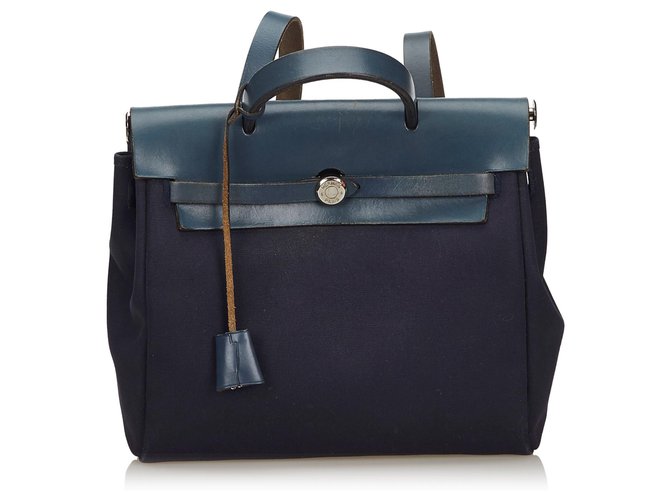 Hermès Hermes Blue Herbag Backpack PM Blu navy Pelle Tela Panno  ref.133678