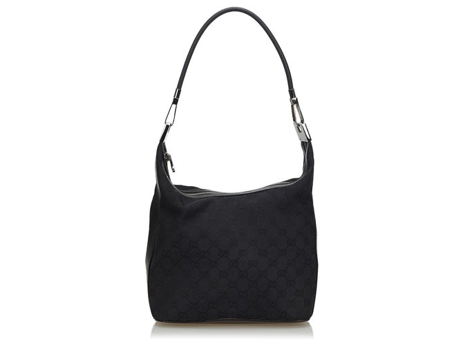 Gucci Black GG Canvas Shoulder Bag Leather Cloth Cloth  ref.133704