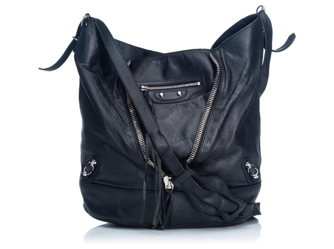 Balenciaga Black Leather Papier Drop Shoulder Bag  ref.133724