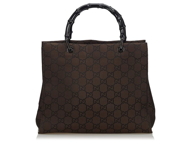 Gucci Brown Bamboo GG Canvas Handbag Marrone Marrone scuro Tela Legno Panno  ref.133735