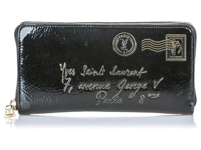 Yves Saint Laurent Carteira Longa YSL Black Y-Mail Patent Leather Preto Couro Couro envernizado  ref.133741
