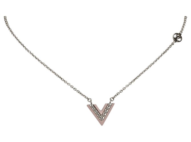 Louis Vuitton Silver Lacquer Essential V Necklace Silvery Pink Metal  ref.133747