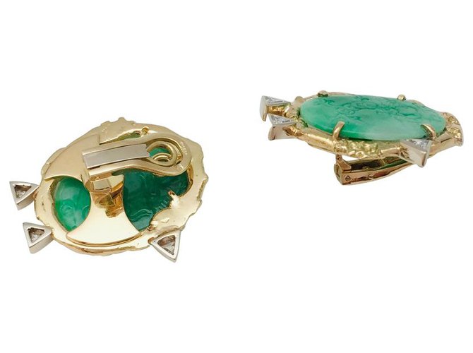 Roland Schad earrings in Jadeite yellow gold and diamonds.  ref.133779