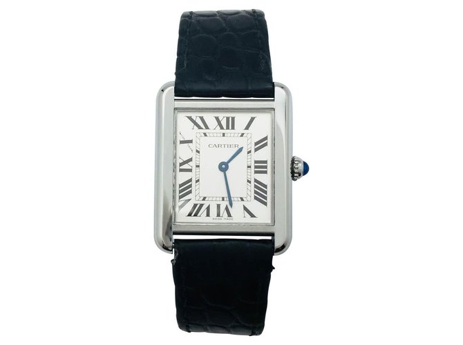 Cartier "Tank Solo" Uhr aus Stahl auf Leder.  ref.133809