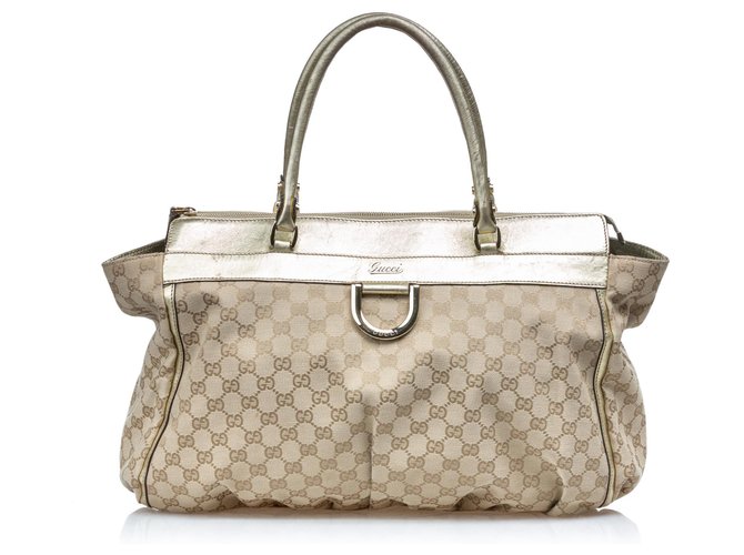 Gucci Brown GG Canvas Abbey-D Ring Tote Bag Beige Golden Leather Cloth Cloth  ref.133913