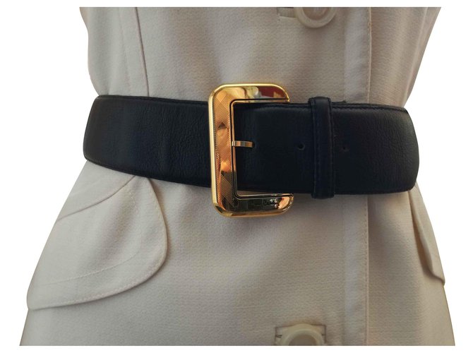 Hermoso cinturón de mujer "Pierre Cardin" en cuero negro T42/44 Crin  ref.133945
