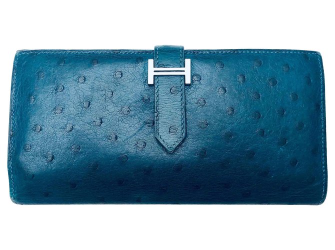 Hermès Hermes Bearn Blau Exotisches Leder  ref.133982
