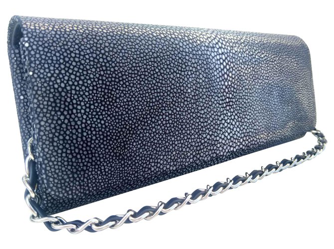 Autre Marque Clutch in navy blue stingray Dark blue Exotic leather