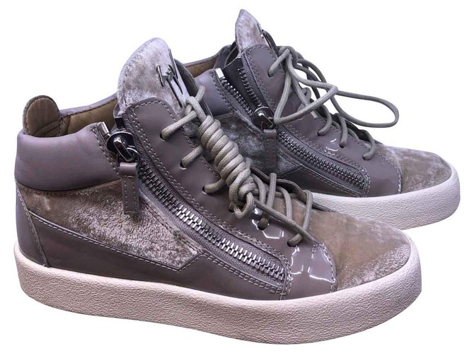 Giuseppe Zanotti Kriss sneakers Dark grey Leather Velvet Patent leather  ref.133985