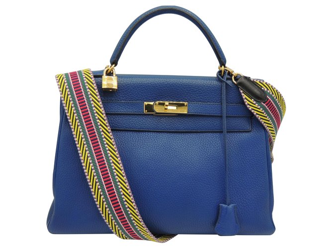 Hermès Hermes Kelly 32 Azul Couro  ref.134037