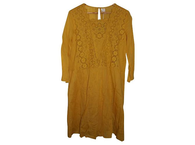 Vestido Des Petits Hauts de algodão mostarda
