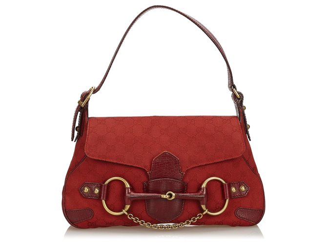 Gucci Red GG Canvas Horsebit Shoulder Bag Leather Cloth Cloth  ref.134084