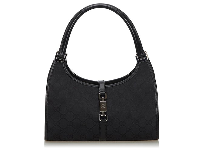 Gucci Black GG Canvas Jackie Shoulder Bag Leather Cloth Cloth  ref.134094