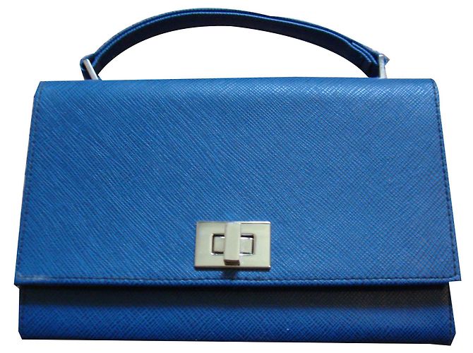 Autre Marque Blaue Mini Clutch aus beschichtetem Stoff Dunkelblau