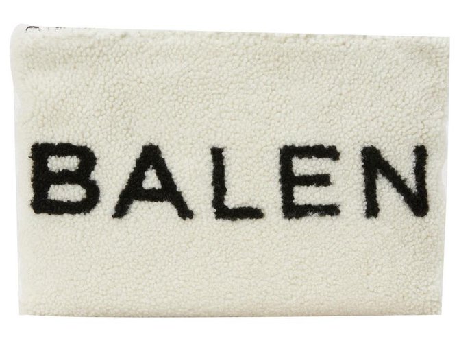 Balenciaga Shearling logo pouch Branco  ref.134182