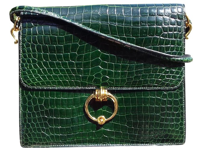 Hermès Sequana handbag in green Porosus crocodile + card holder Dark green Exotic leather  ref.134225