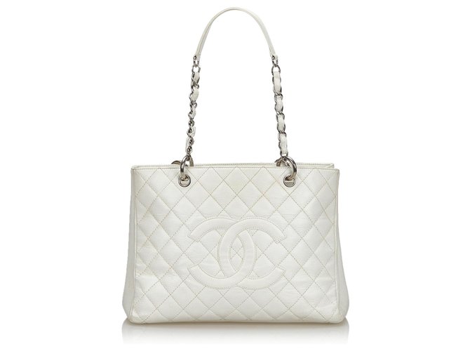 Grande shopping bag di Chanel White Caviar Bianco Pelle  ref.134263