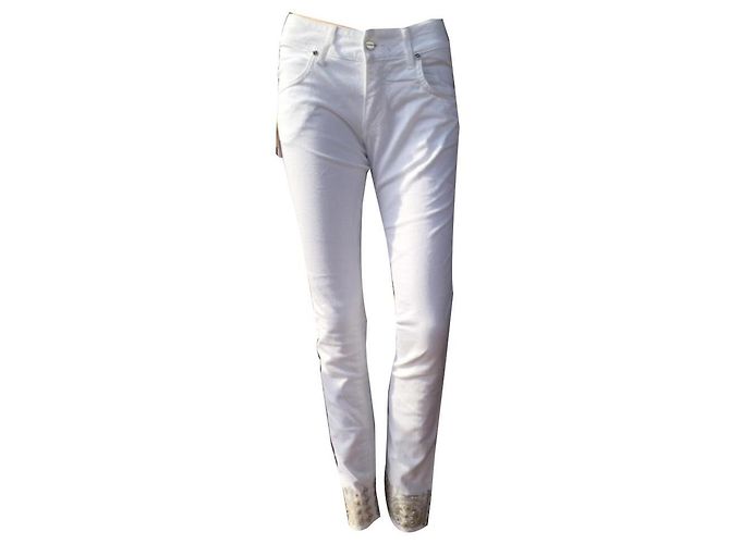 Calças Jeans Met Brancas de Algodão Branco