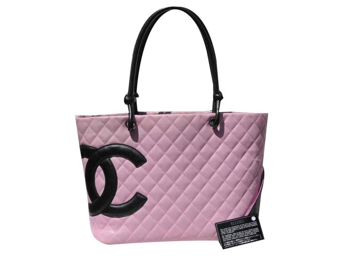 Chanel Saco GM Cambon Preto Rosa Couro  ref.134326